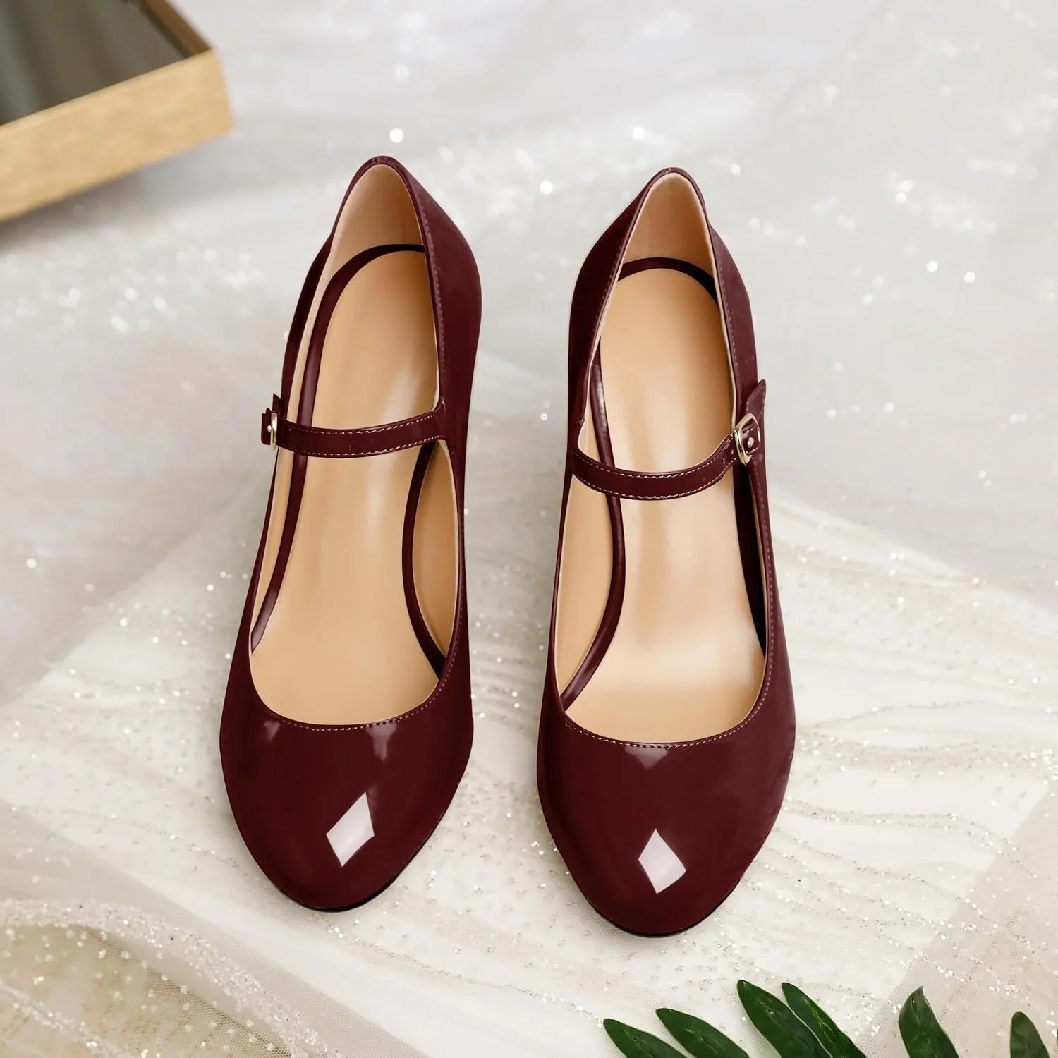 SAMMITOP Womens Mary Jane High Heel Pumps Stilettos Closed Round Toe Court Heels Office Party Wedding Dress Shoes 3.5 Inch