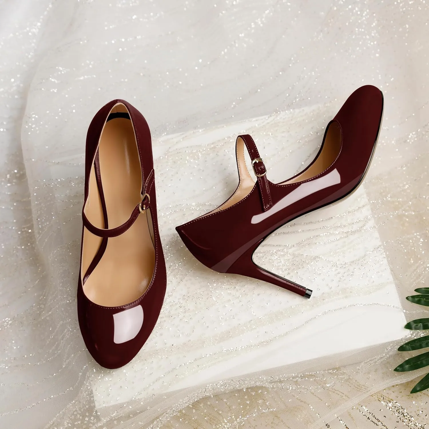 SAMMITOP Womens Mary Jane High Heel Pumps Stilettos Closed Round Toe Court Heels Office Party Wedding Dress Shoes 3.5 Inch
