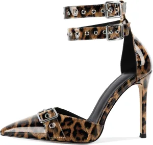 SAMMITOP Womens Pointed Toe D'Orsay Pumps Stilettos High Heel Ankle Strap Buckle Metal Eyelet Wedding Party Dress Shoes 4 Inch
