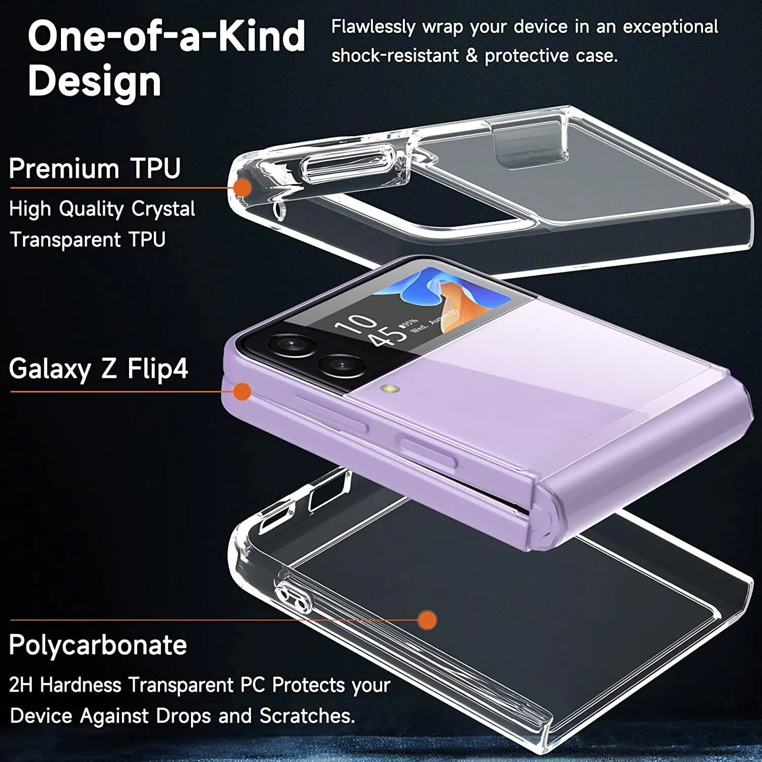 Samsung Galaxy Z Flip 4 Case Clear Slim Shockproof Hard Cover