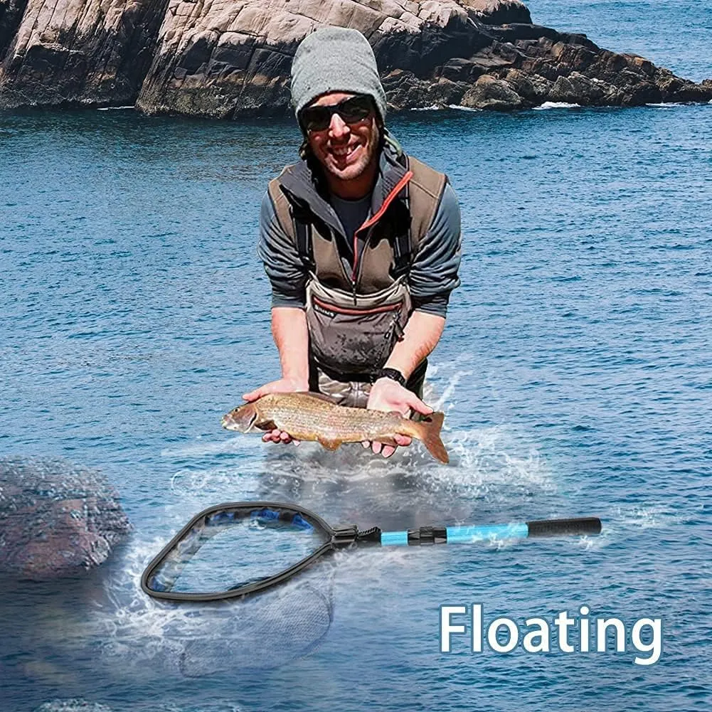 SAN LIKE Floating Fishing Net Collapsible Fishing Nets for Fish Fishing Landing Net with Telescopic Pole Rubber Coated Landing Net for Freshwater Saltwater Foldable Release Salmon Catfish Bass Trout