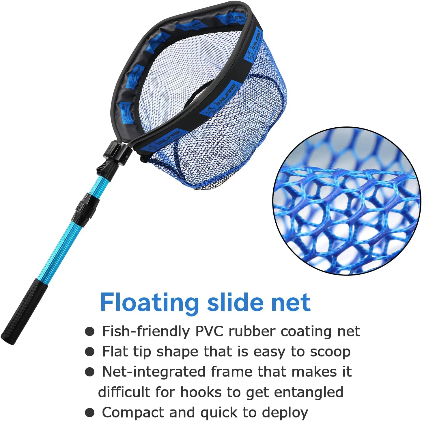 SAN LIKE Floating Fishing Net Collapsible Fishing Nets for Fish Fishing Landing Net with Telescopic Pole Rubber Coated Landing Net for Freshwater Saltwater Foldable Release Salmon Catfish Bass Trout