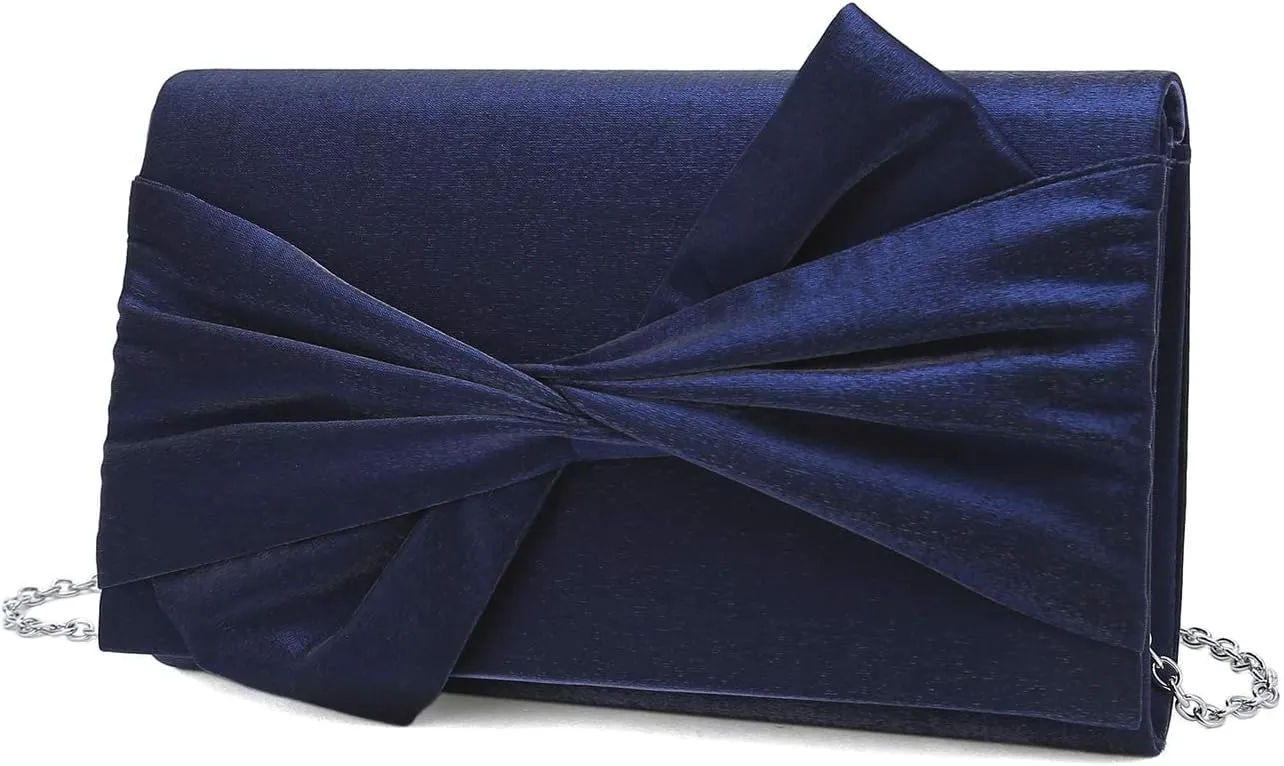 Satin Evening Bag Bow Flap Clutch Purse for Women Formal Party/Prom/Wedding…