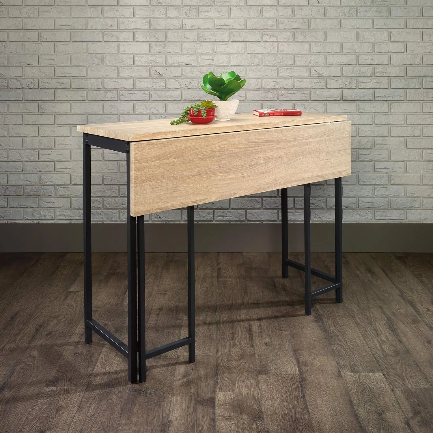 Sauder North Avenue Table with Drop Leaf, L: 47.50" x W: 28.38" x H: 36.13", Charter Oak Finish