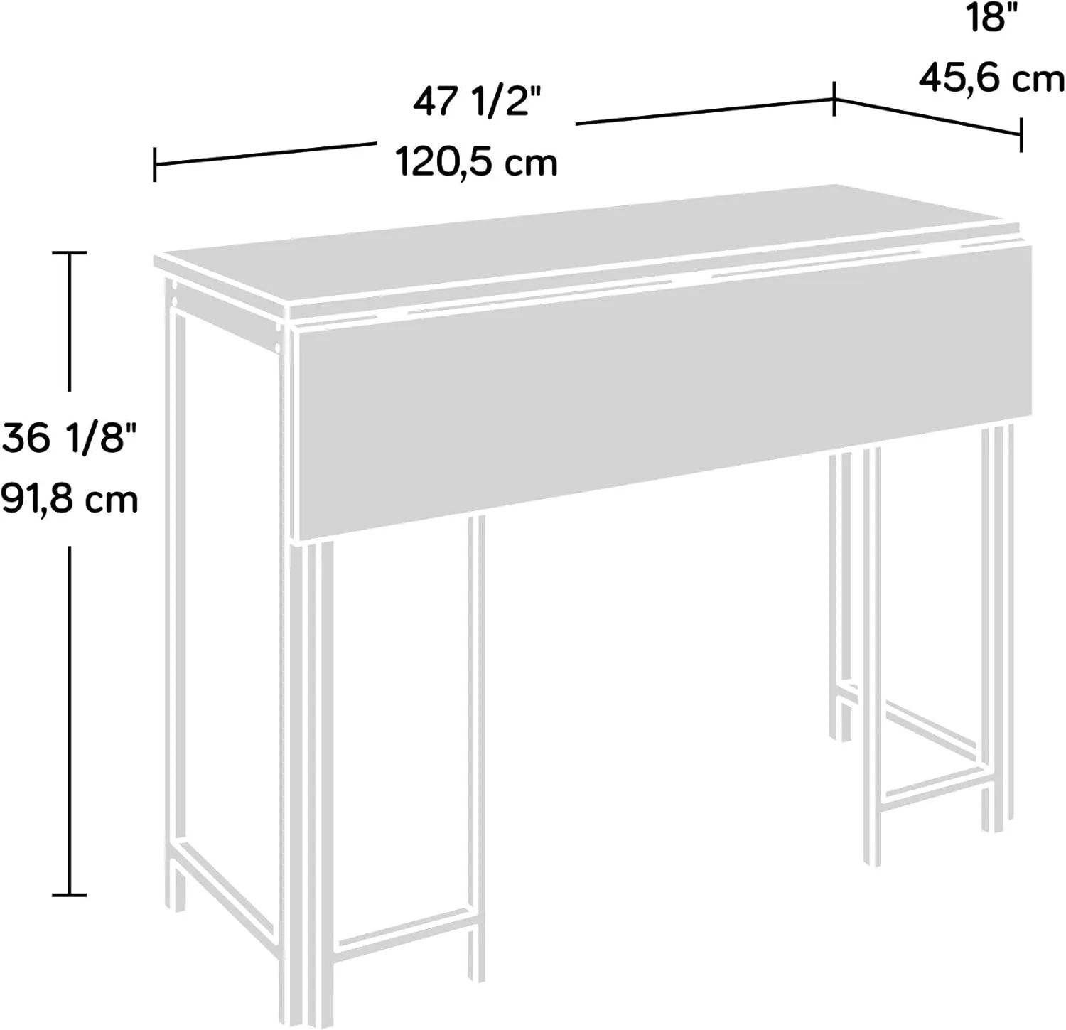 Sauder North Avenue Table with Drop Leaf, L: 47.50" x W: 28.38" x H: 36.13", Charter Oak Finish