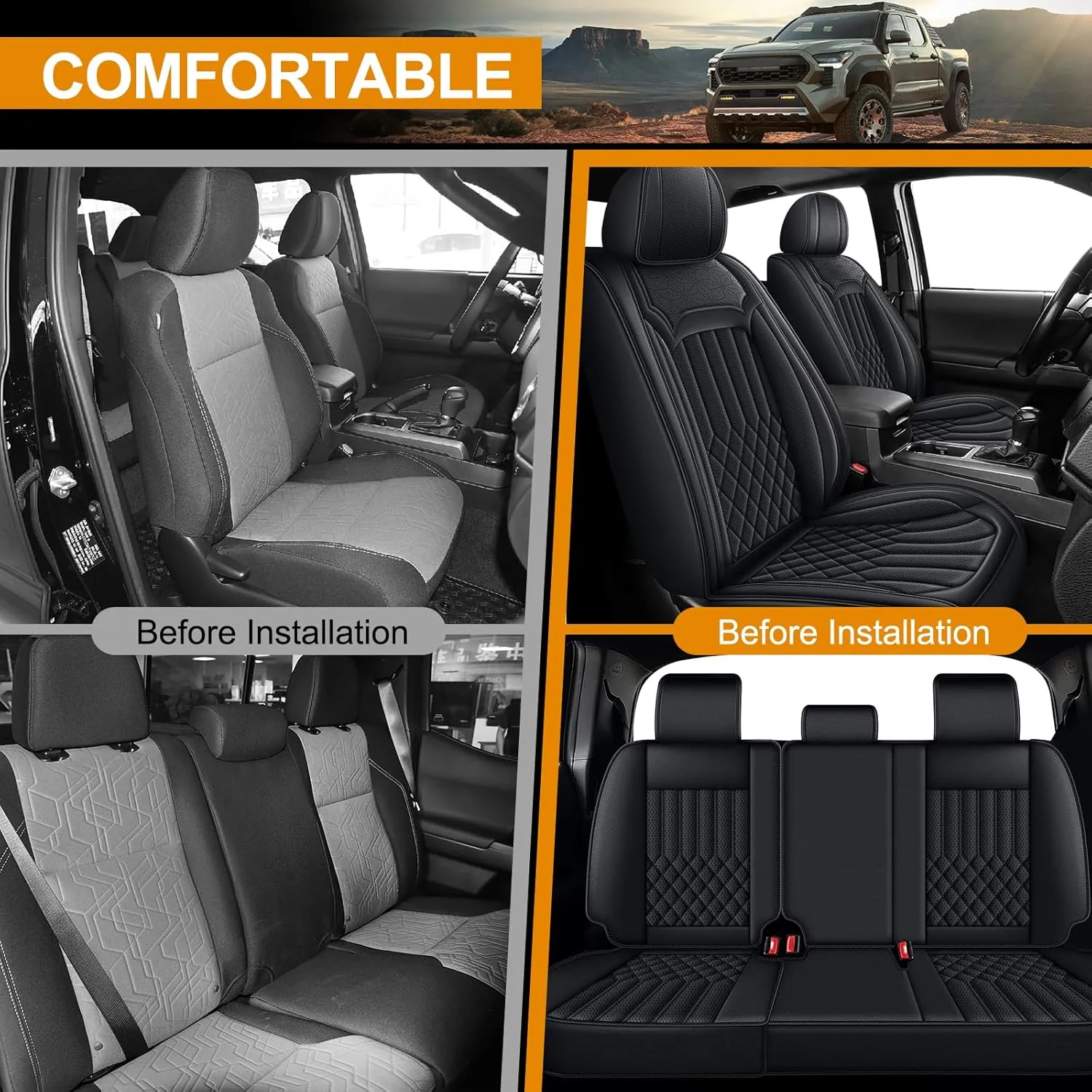 Seat Covers Fit for Tacoma : 2024 2025 - Full Set Car Seat Covers Custom Fit Toyota Tacoma Truck Pickup Double/Crew Cab SR SR5 TRD Sport TRD Off-Road PreRunner Trims(5 Seats, Black)
