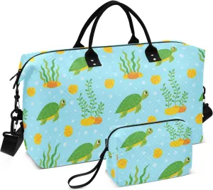 Seaweed Turtles Blue Travel Duffle Bag Duffel Bags Gym Bag Carry On Duffle Bag with Toiletry Large Overnight Bags Luggage Weekender Bag for Yoga Women Airplanes Men Adults Trip Sports