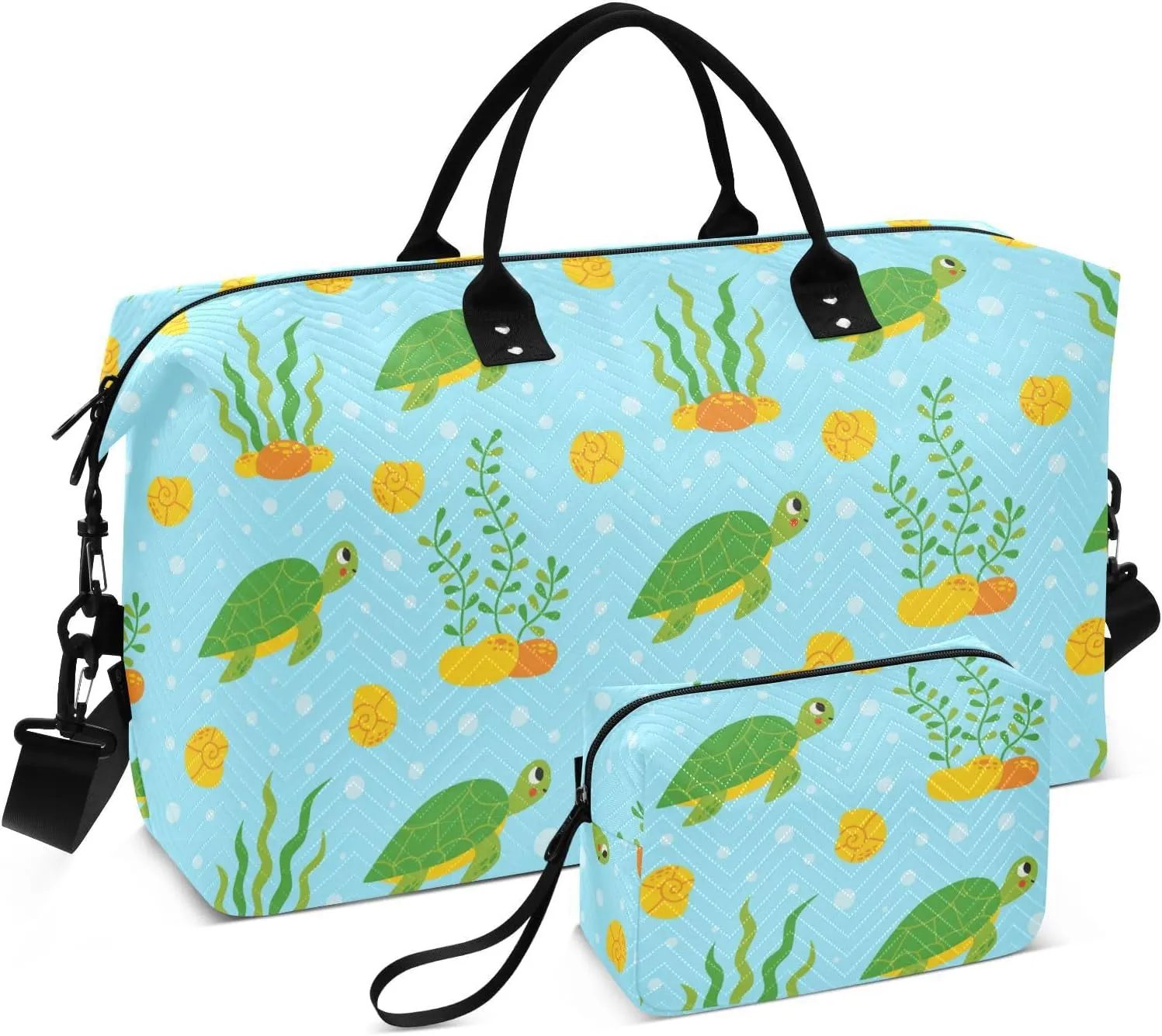 Seaweed Turtles Blue Travel Duffle Bag Duffel Bags Gym Bag Carry On Duffle Bag with Toiletry Large Overnight Bags Luggage Weekender Bag for Yoga Women Airplanes Men Adults Trip Sports