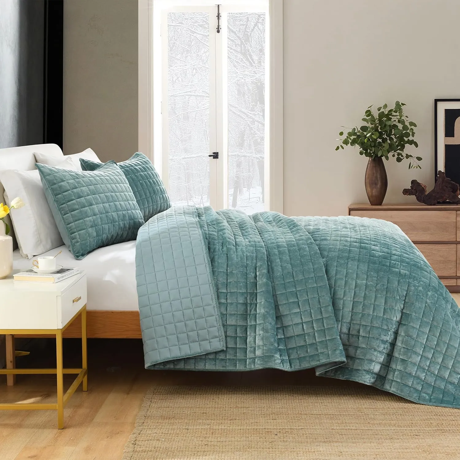 Secgo King Comforter Set for Bed - Velvet Quilts King Size, Black Bedspreads (98 * 106 Inch) with 2 Pillow Shams, Patchwork Reversible Lightweight Bedding