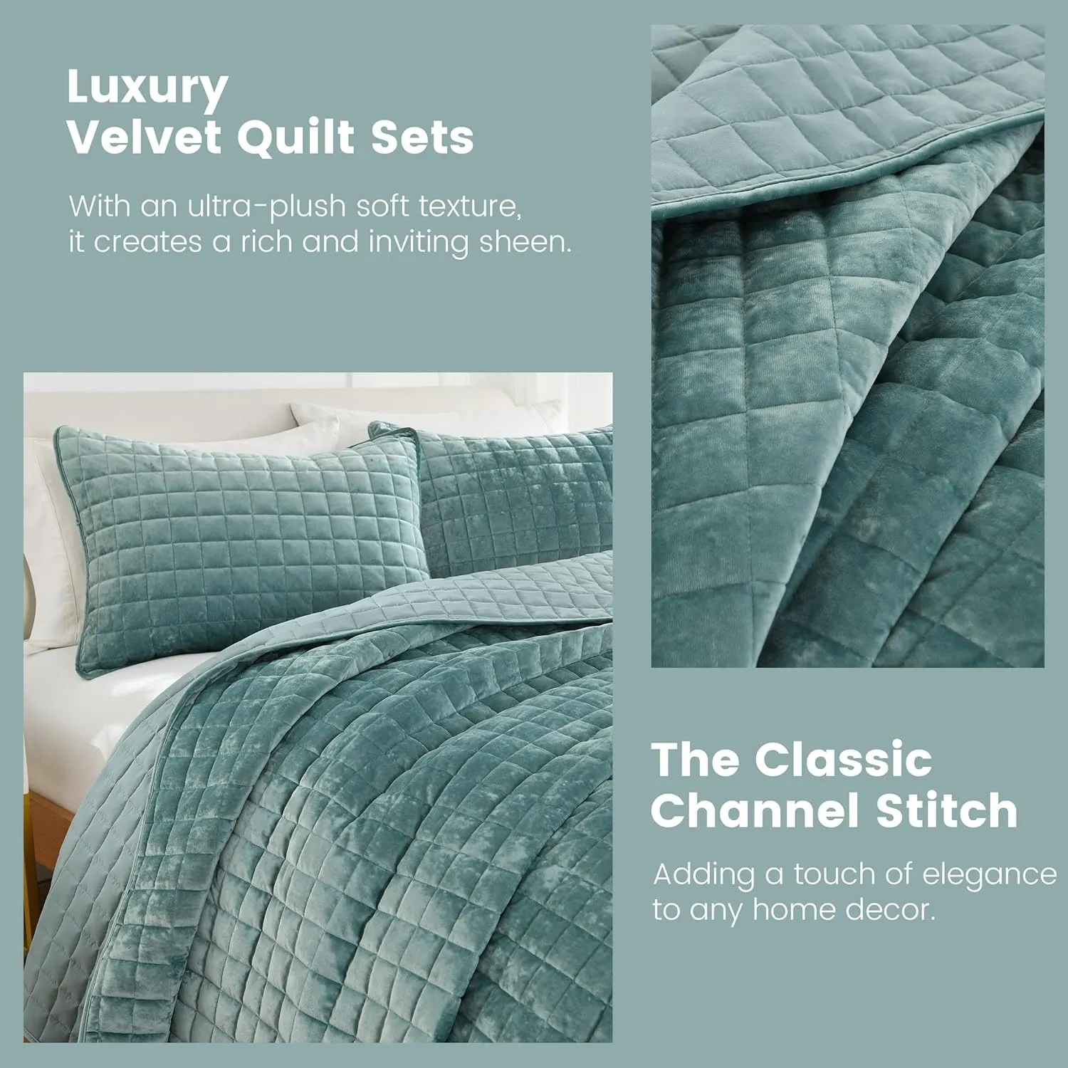 Secgo King Comforter Set for Bed - Velvet Quilts King Size, Black Bedspreads (98 * 106 Inch) with 2 Pillow Shams, Patchwork Reversible Lightweight Bedding