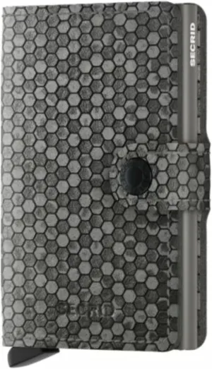 Secrid Leather wallet, features a compact and roomy design, the patented mechanism allows you to take out the cards with a simple movement, side closure with button, c-profile, Hexagon Grey, One Size,