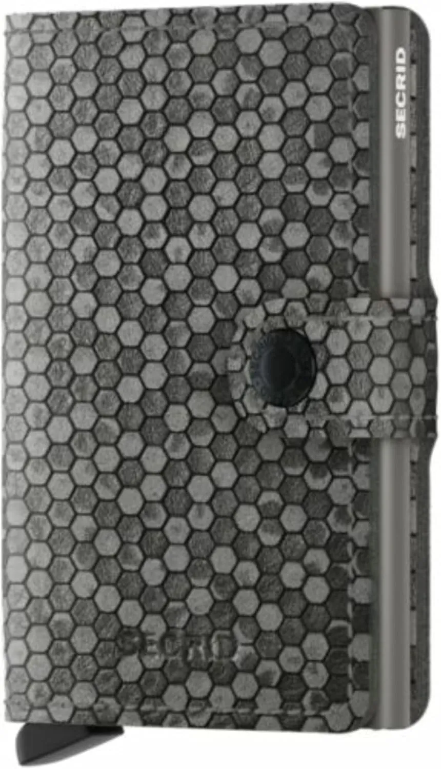 Secrid Leather wallet, features a compact and roomy design, the patented mechanism allows you to take out the cards with a simple movement, side closure with button, c-profile, Hexagon Grey, One Size,