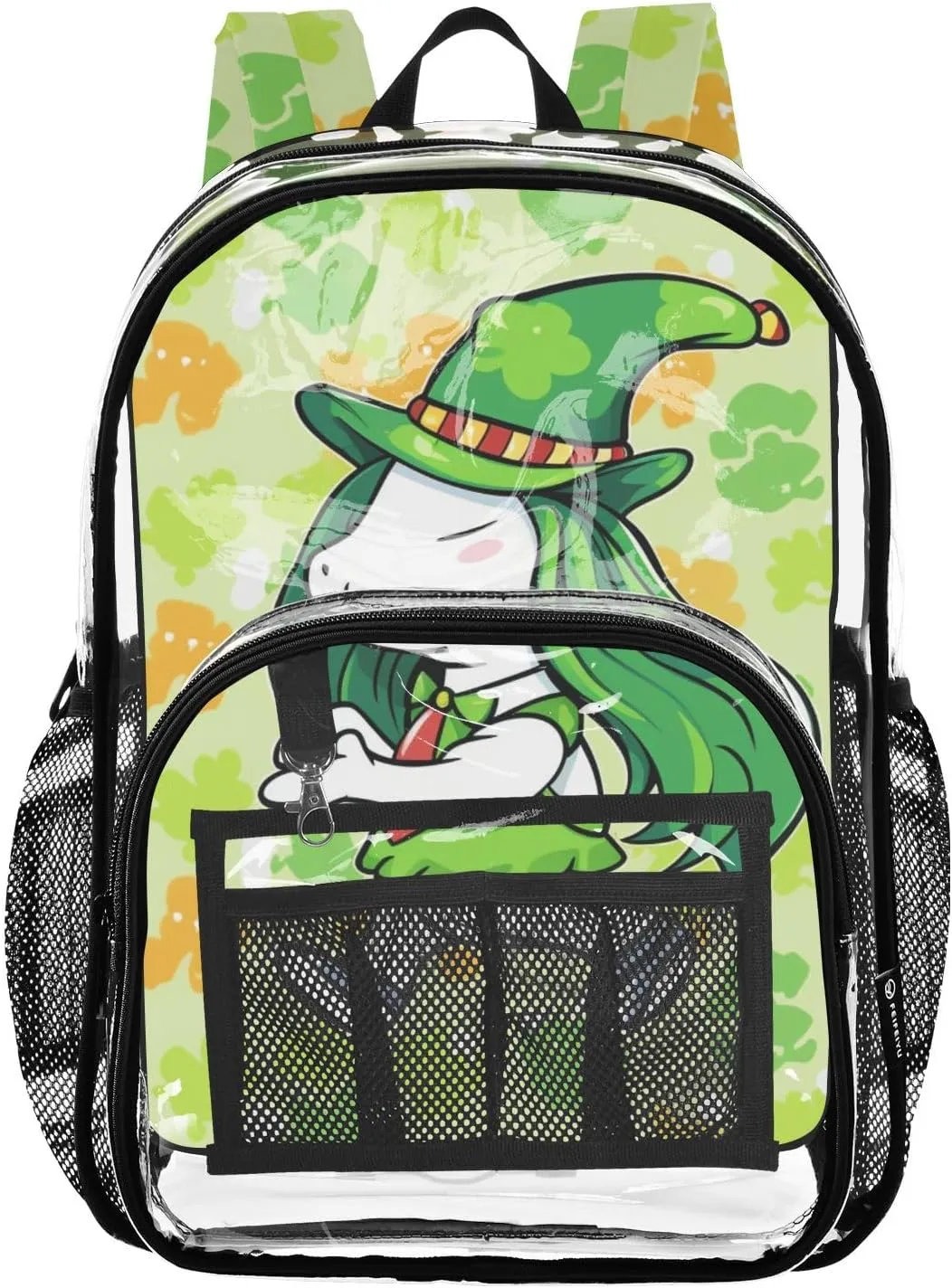 senya Transparent School Bag St. Patrick's Day Cute Pony Travel Backpack With Water-Resistant PVC Plastic Clear Bagpack