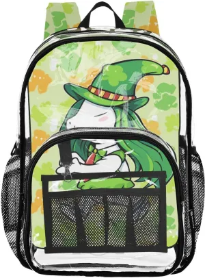 senya Transparent School Bag St. Patrick's Day Cute Pony Travel Backpack With Water-Resistant PVC Plastic Clear Bagpack