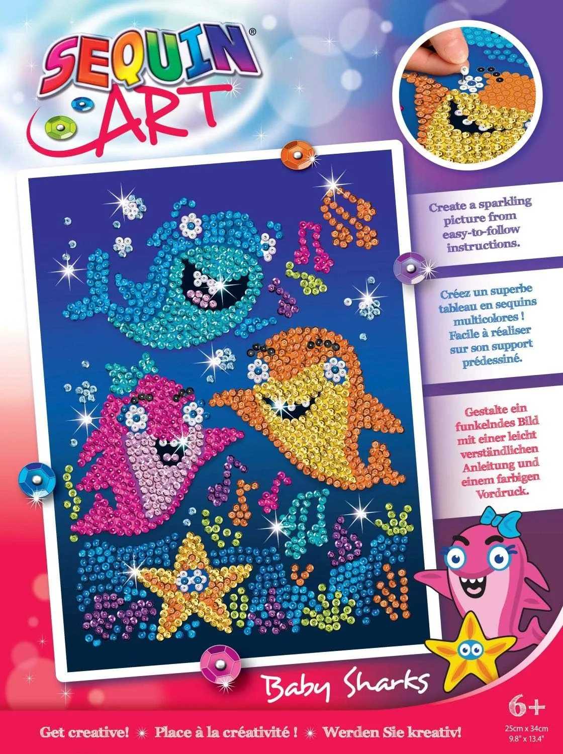 Sequin Art Red Baby Sharks, Sparkling Arts and Crafts Kit; Creative Crafts for Adults and Kids