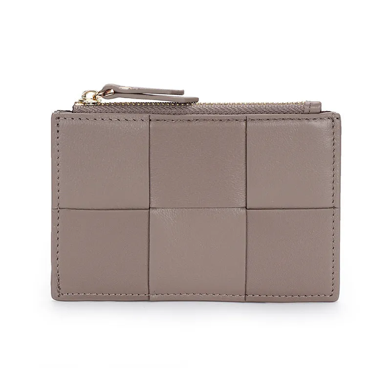 Sheep Leather Woven Slim Wallet Purse