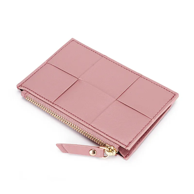 Sheep Leather Woven Slim Wallet Purse