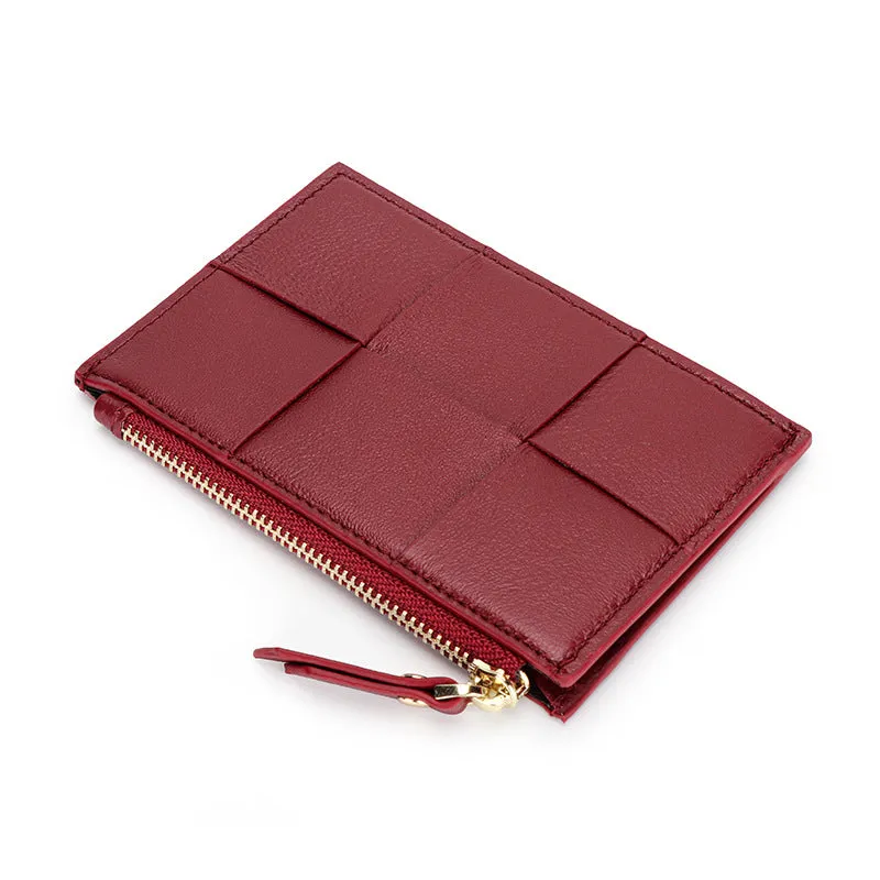 Sheep Leather Woven Slim Wallet Purse