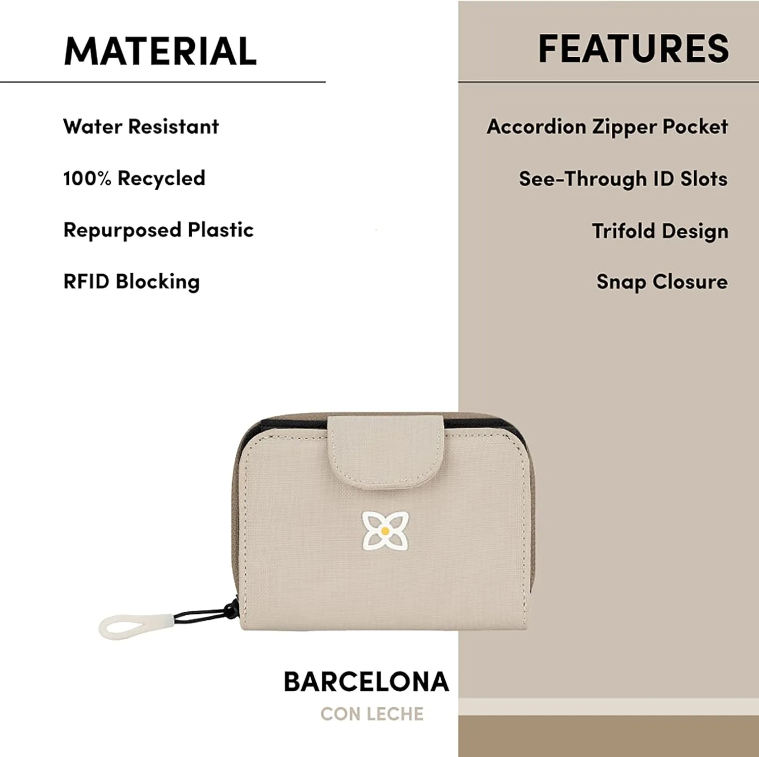 Sherpani Barcelona, Small Nylon Bifold Zipper Pocket Wallet for Women, Travel Bag, RFID Protection