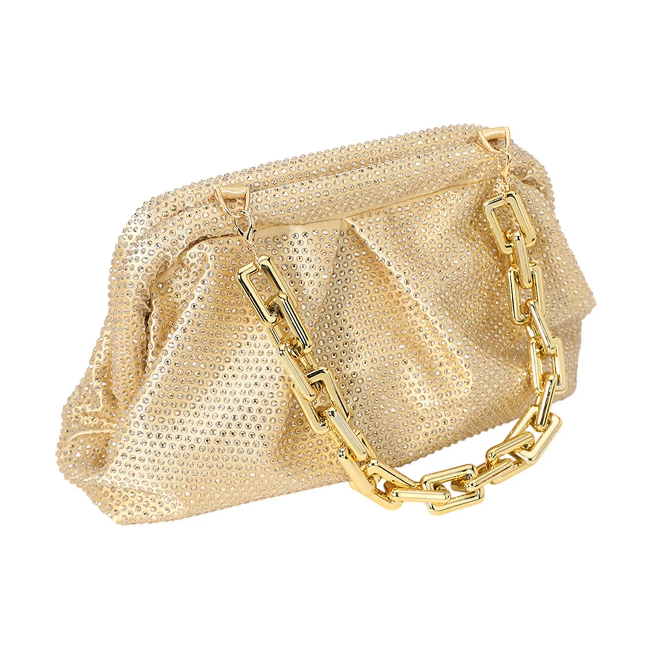 Shimmering Bling Champagne Stud Chunky Chain Strap Evening Clutch Bag