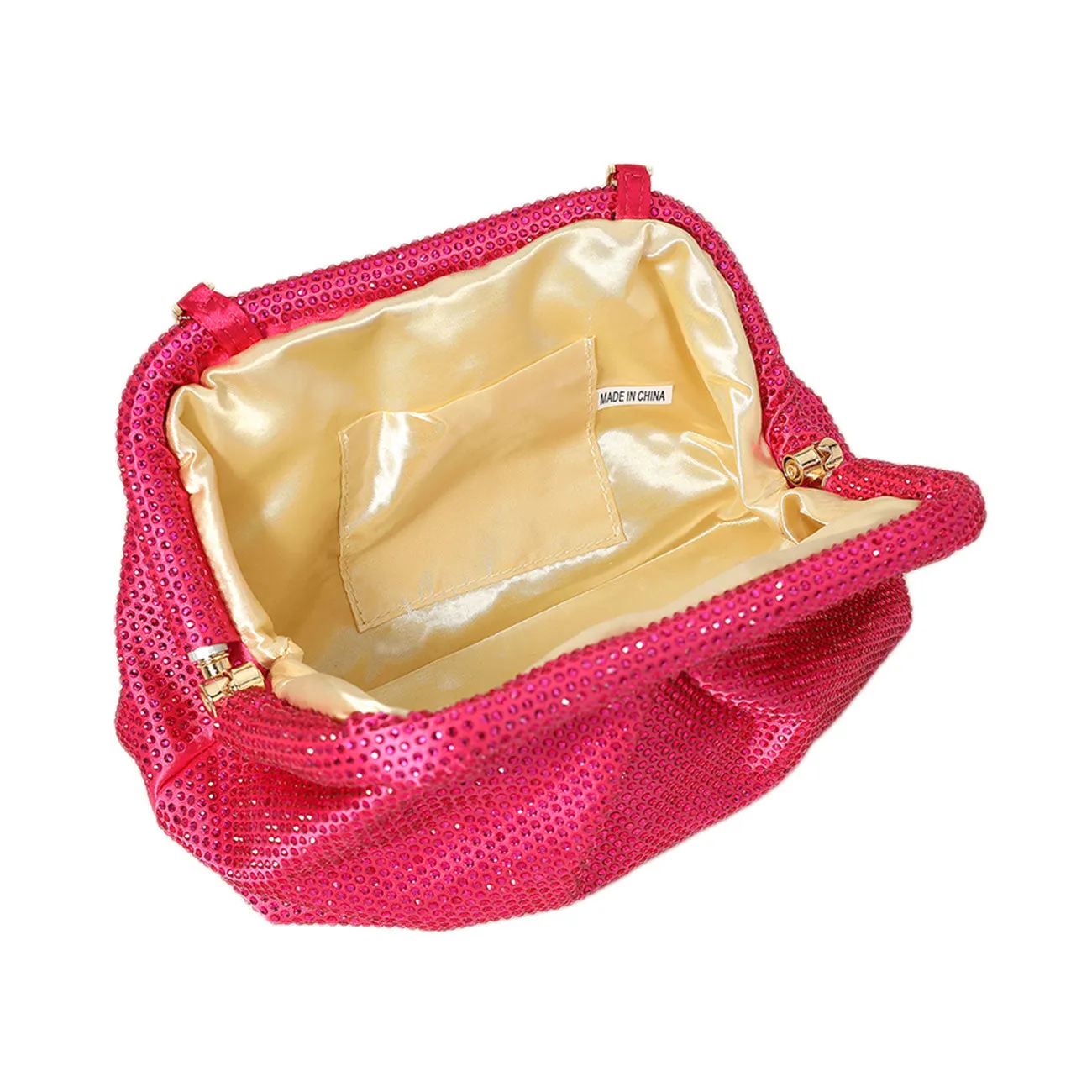 Shimmering Bling Champagne Stud Chunky Chain Strap Evening Clutch Bag