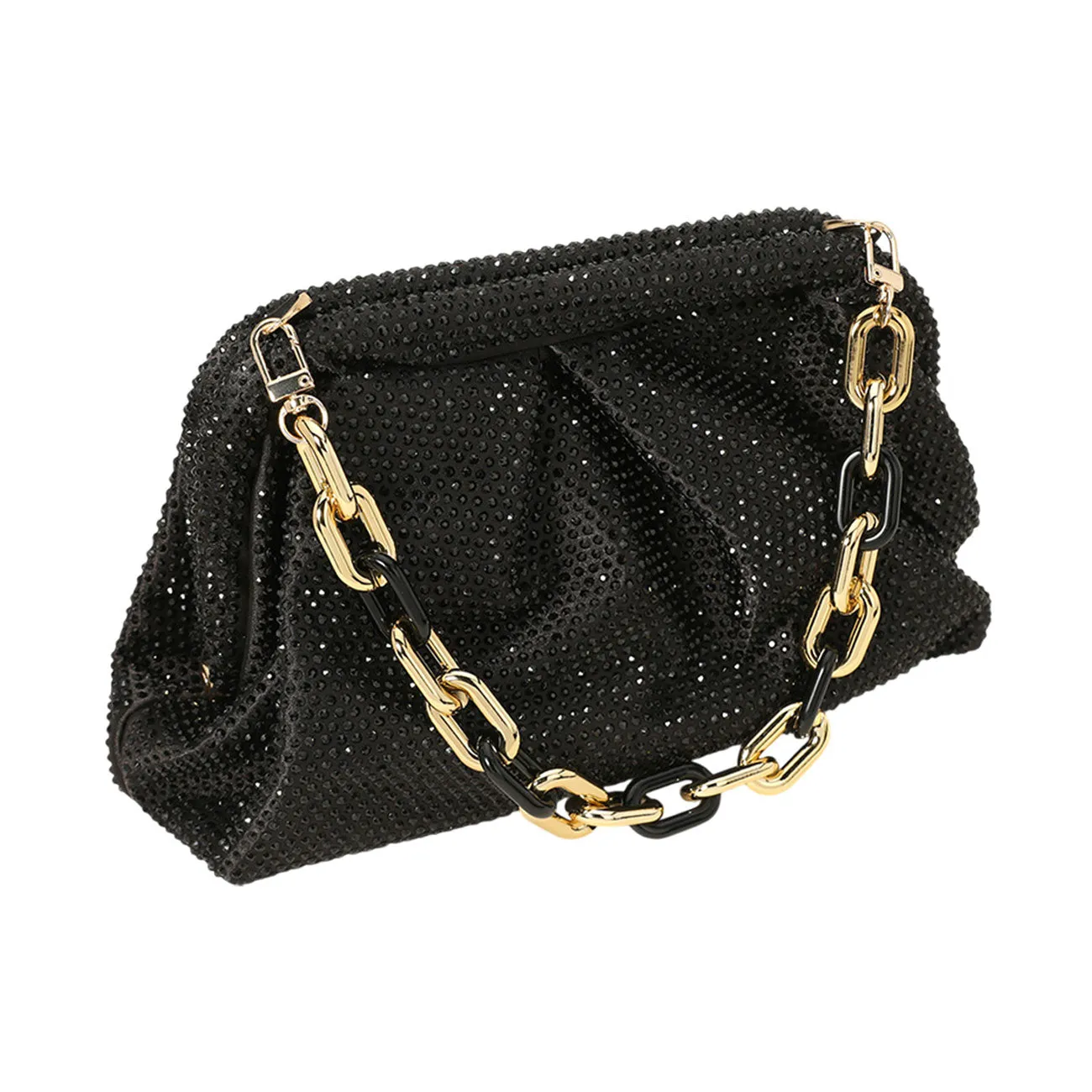 Shimmering Bling Champagne Stud Chunky Chain Strap Evening Clutch Bag