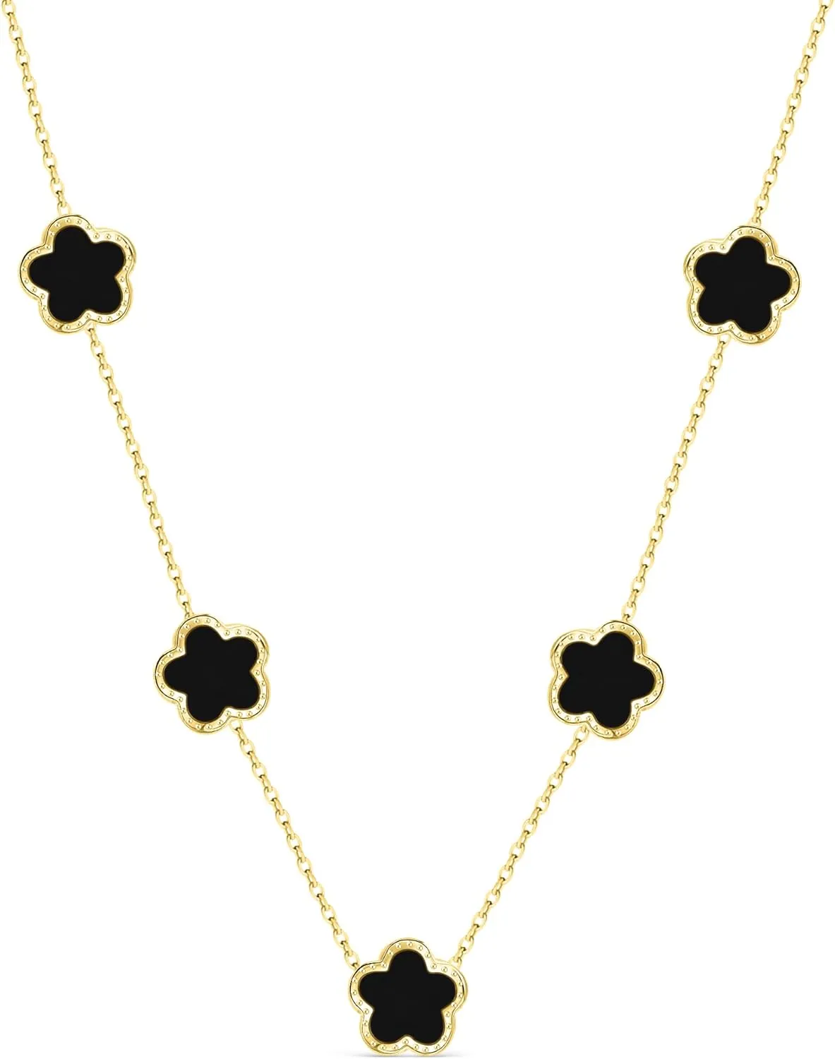SHINYY 5 Leaf Clover Choker Necklace for Women 18K Gold Plated Stainless Steel Black Lucky Five Leaf Dangle Chain Jewelry Gift for Mother and Daughter