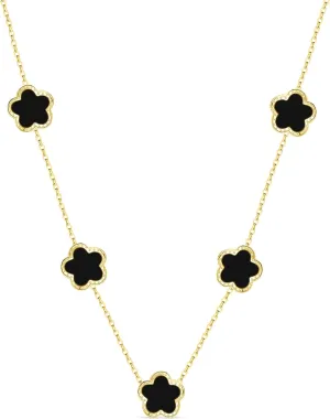 SHINYY 5 Leaf Clover Choker Necklace for Women 18K Gold Plated Stainless Steel Black Lucky Five Leaf Dangle Chain Jewelry Gift for Mother and Daughter