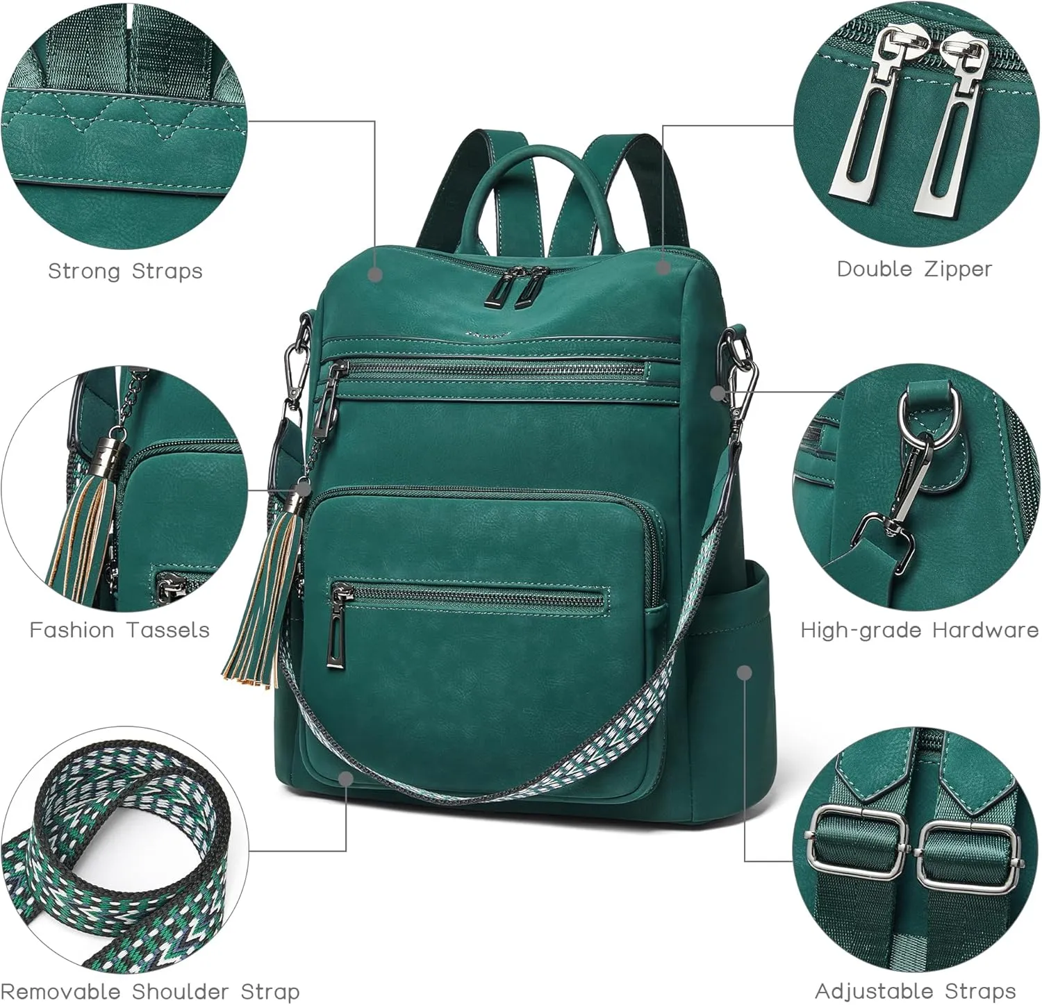 Shrrie Backpack Purse for Women Leather Fashion Designer Travel Backpack Convertible Shoulder Satchel Bag for College Work