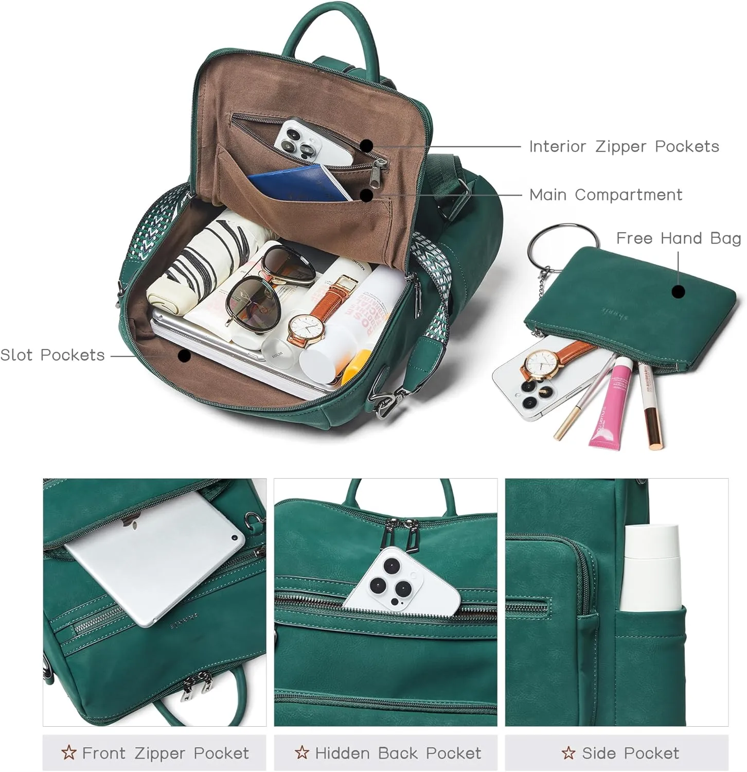 Shrrie Backpack Purse for Women Leather Fashion Designer Travel Backpack Convertible Shoulder Satchel Bag for College Work