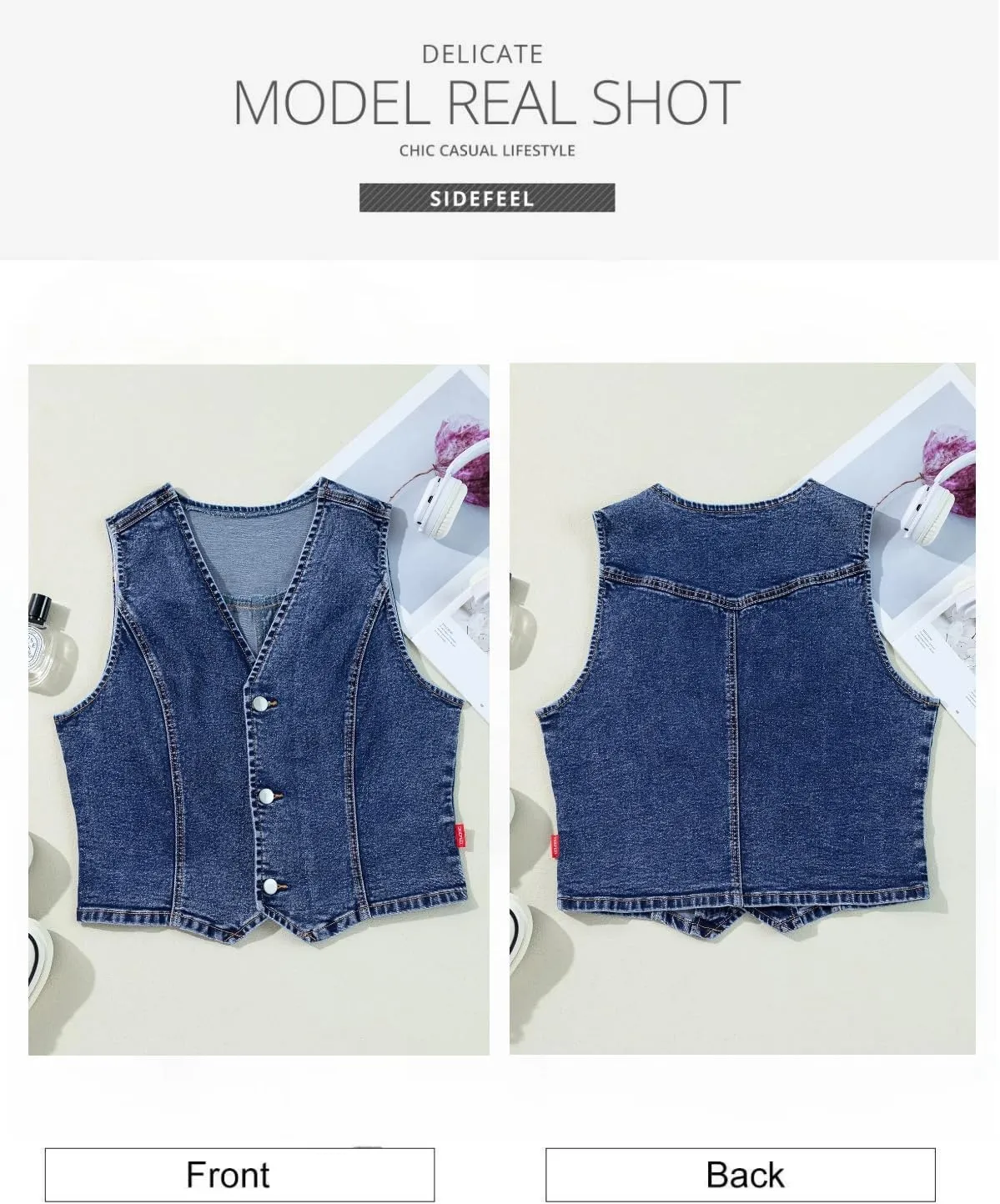 Sidefeel Women's Denim Vest Sleeveless V Neck Zimbaplatinum Jean Vest Top Button Down Crop Waistcoat Vest Summer Outfit