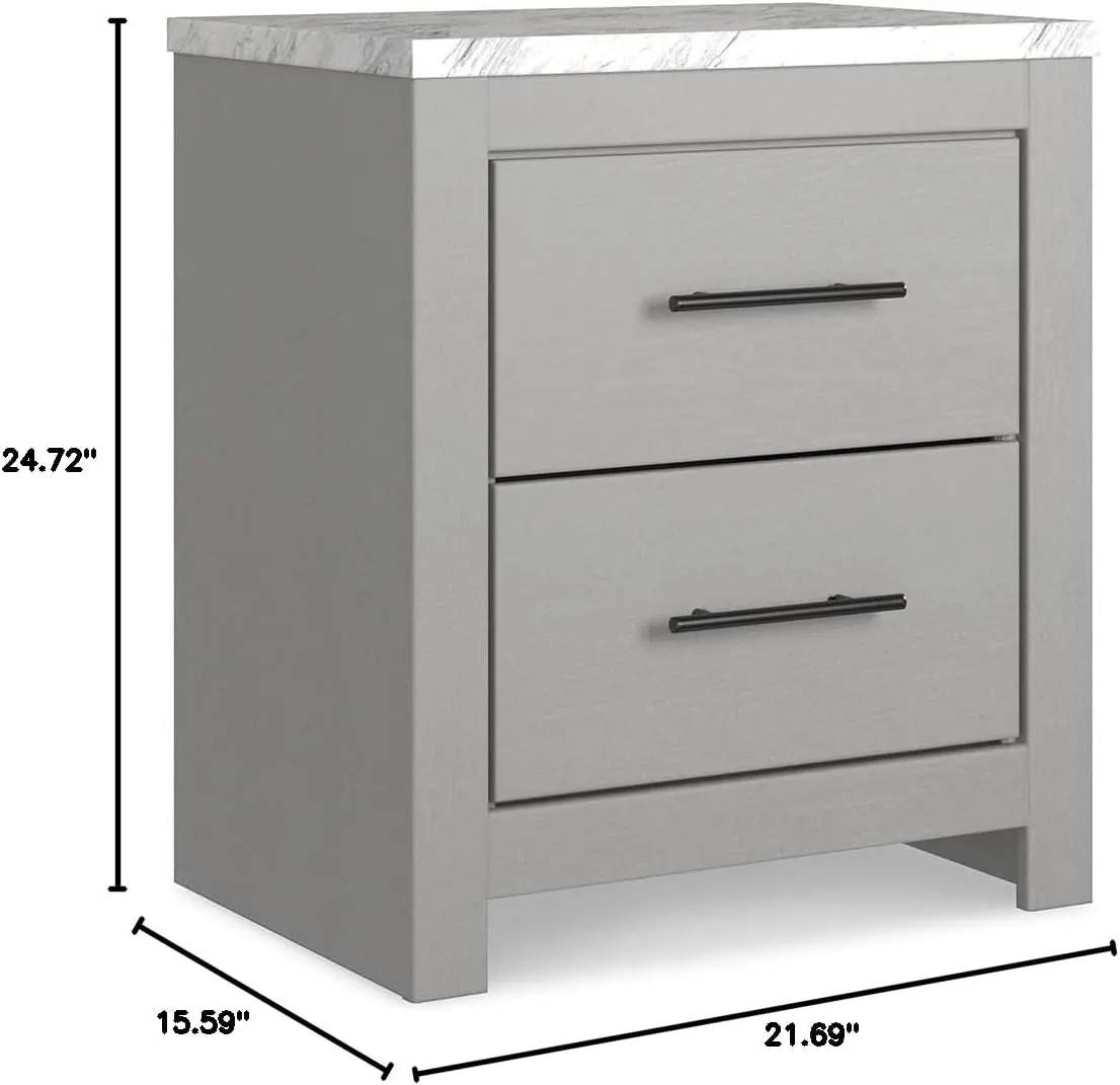Signature Design by Ashley Cottonburg Contemporary 2 Drawer Nightstand, 24.72" Tall, Light Gray/White