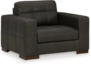 Signature Design by Ashley Luigi Modern Tufted Leather Match Upholstered Oversized Chair, Black