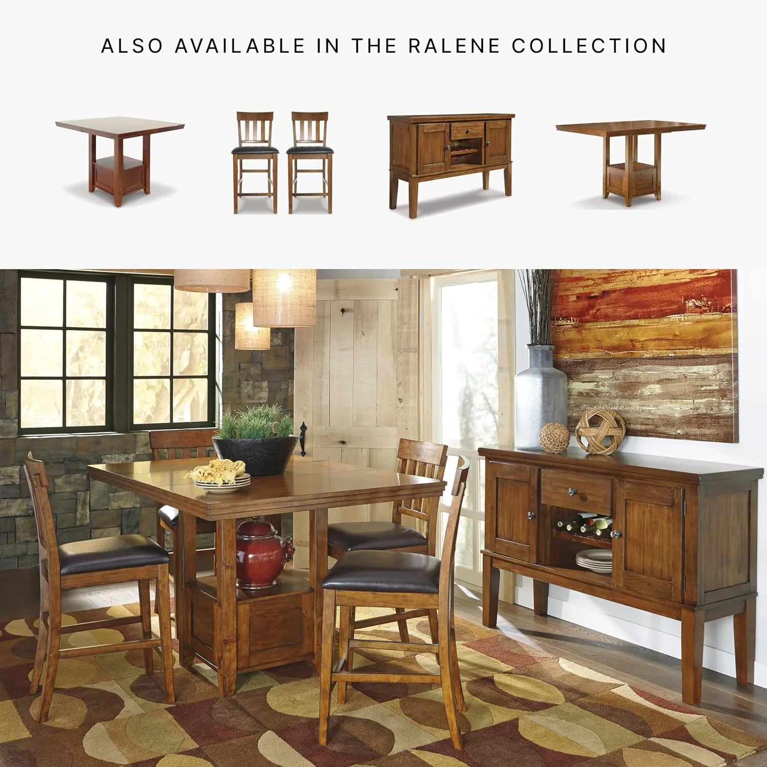 Signature Design by Ashley Ralene Traditional 26" Counter Height Faux Leather Seat Barstool, 2 Count, Brown