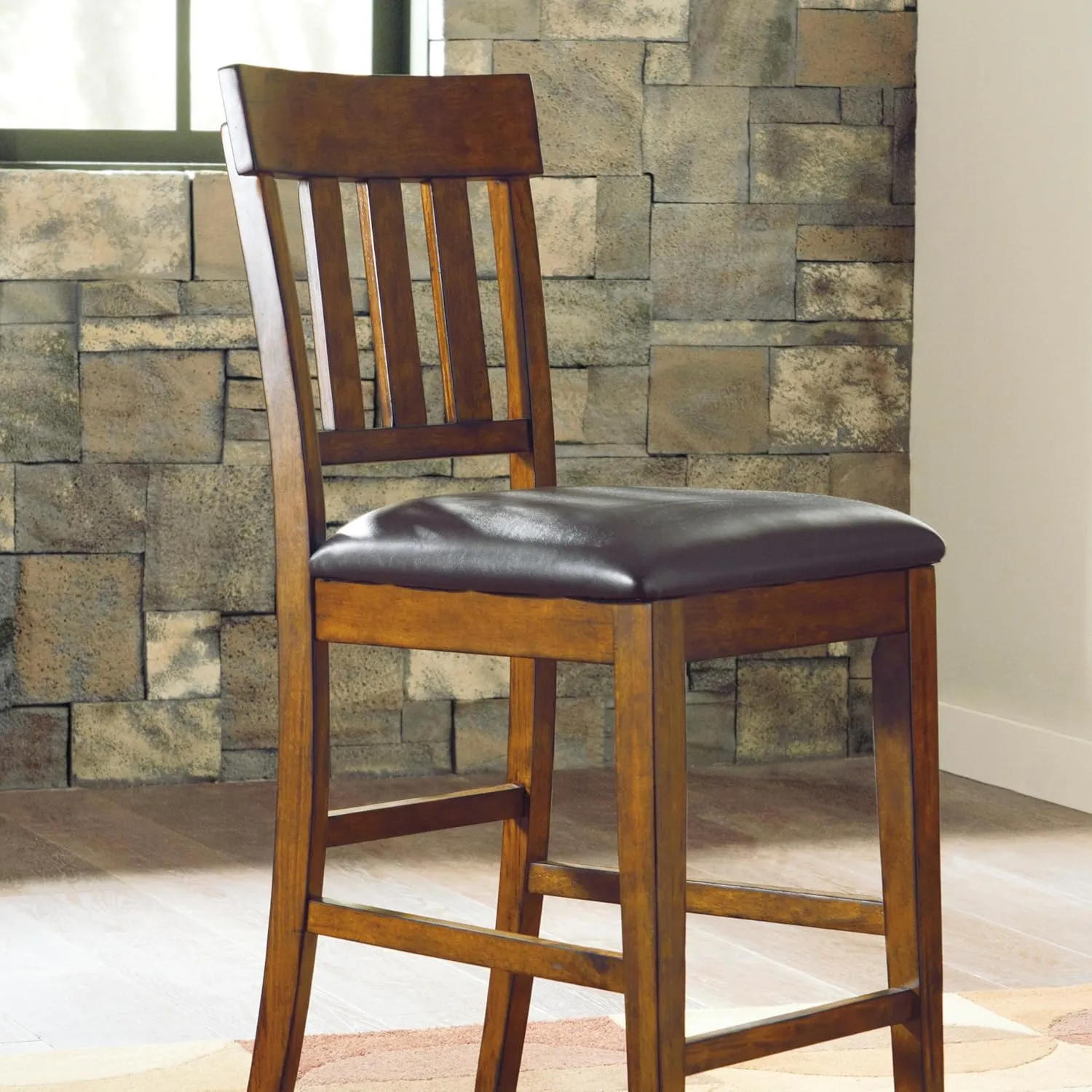 Signature Design by Ashley Ralene Traditional 26" Counter Height Faux Leather Seat Barstool, 2 Count, Brown