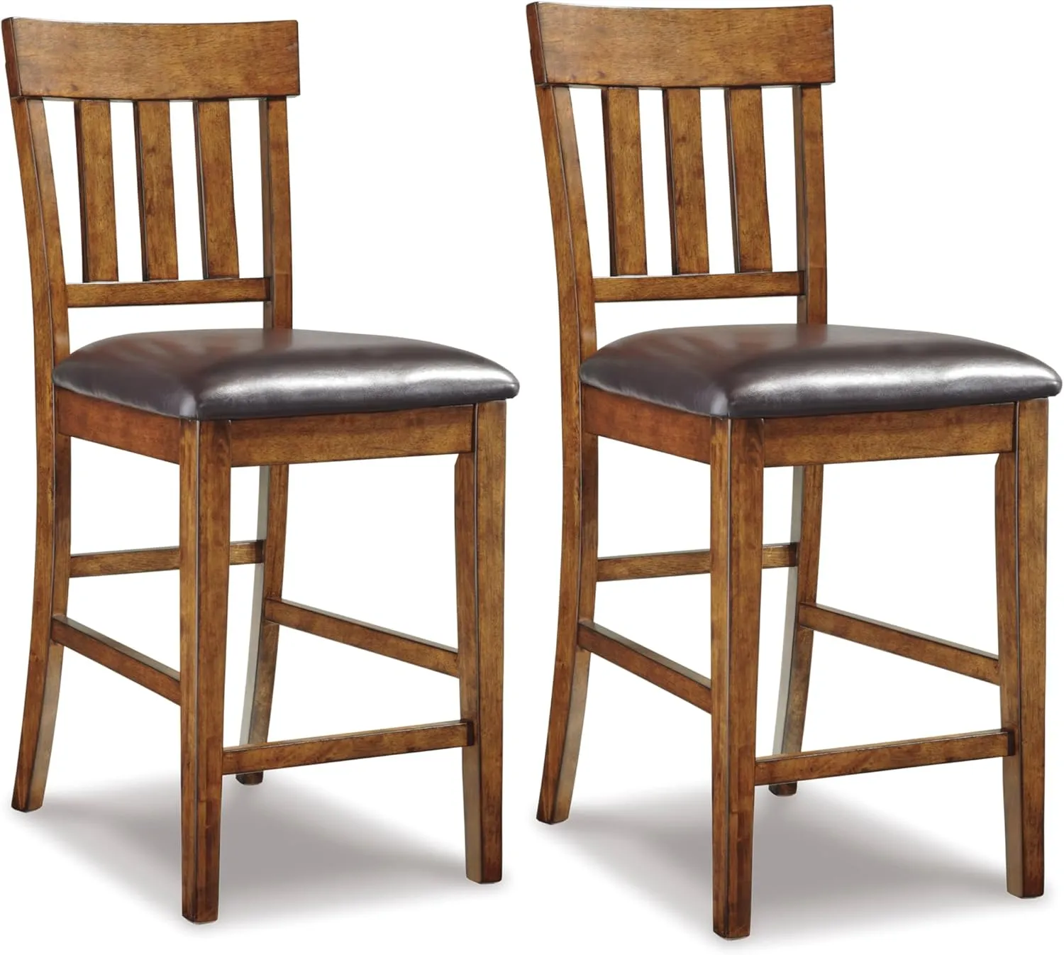 Signature Design by Ashley Ralene Traditional 26" Counter Height Faux Leather Seat Barstool, 2 Count, Brown