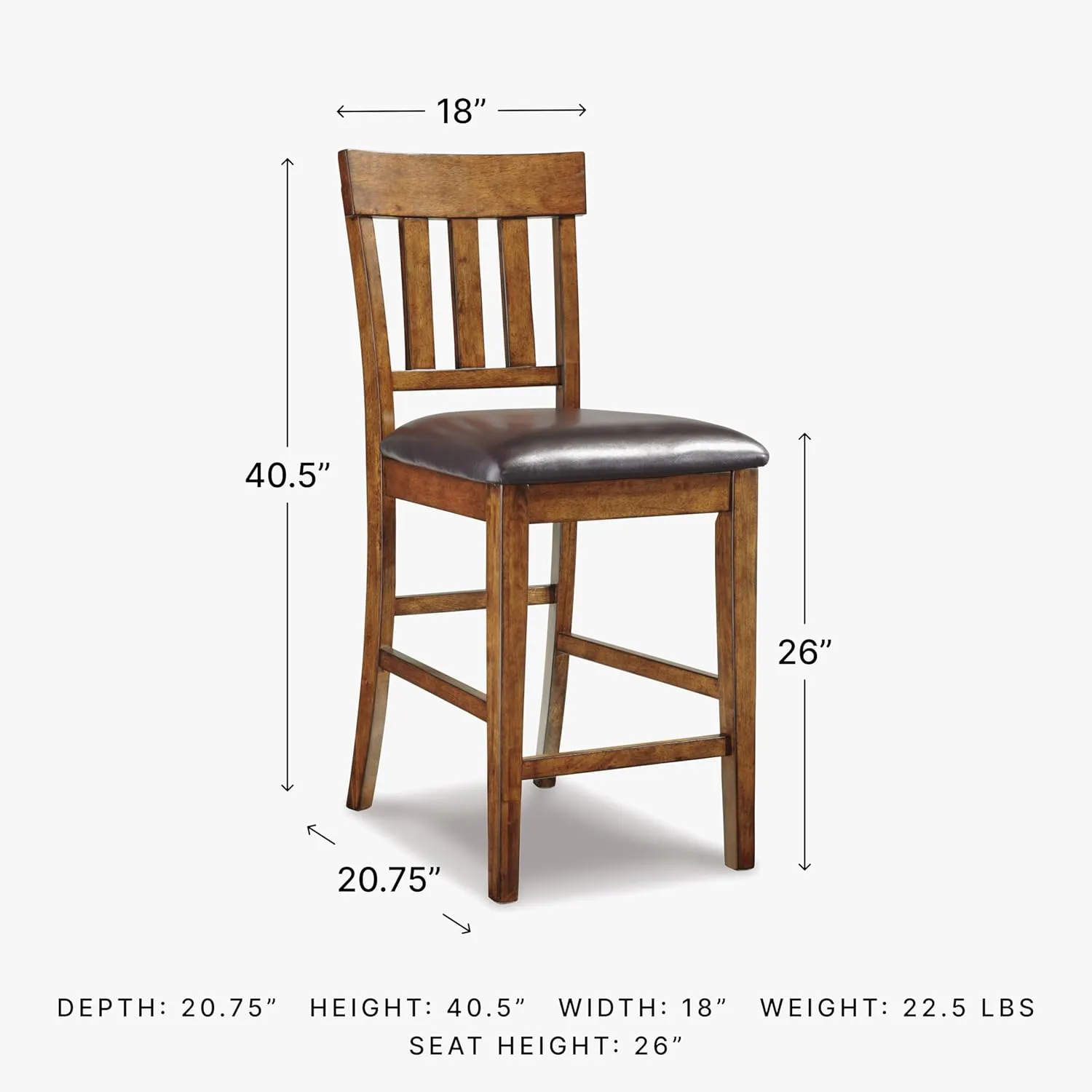 Signature Design by Ashley Ralene Traditional 26" Counter Height Faux Leather Seat Barstool, 2 Count, Brown