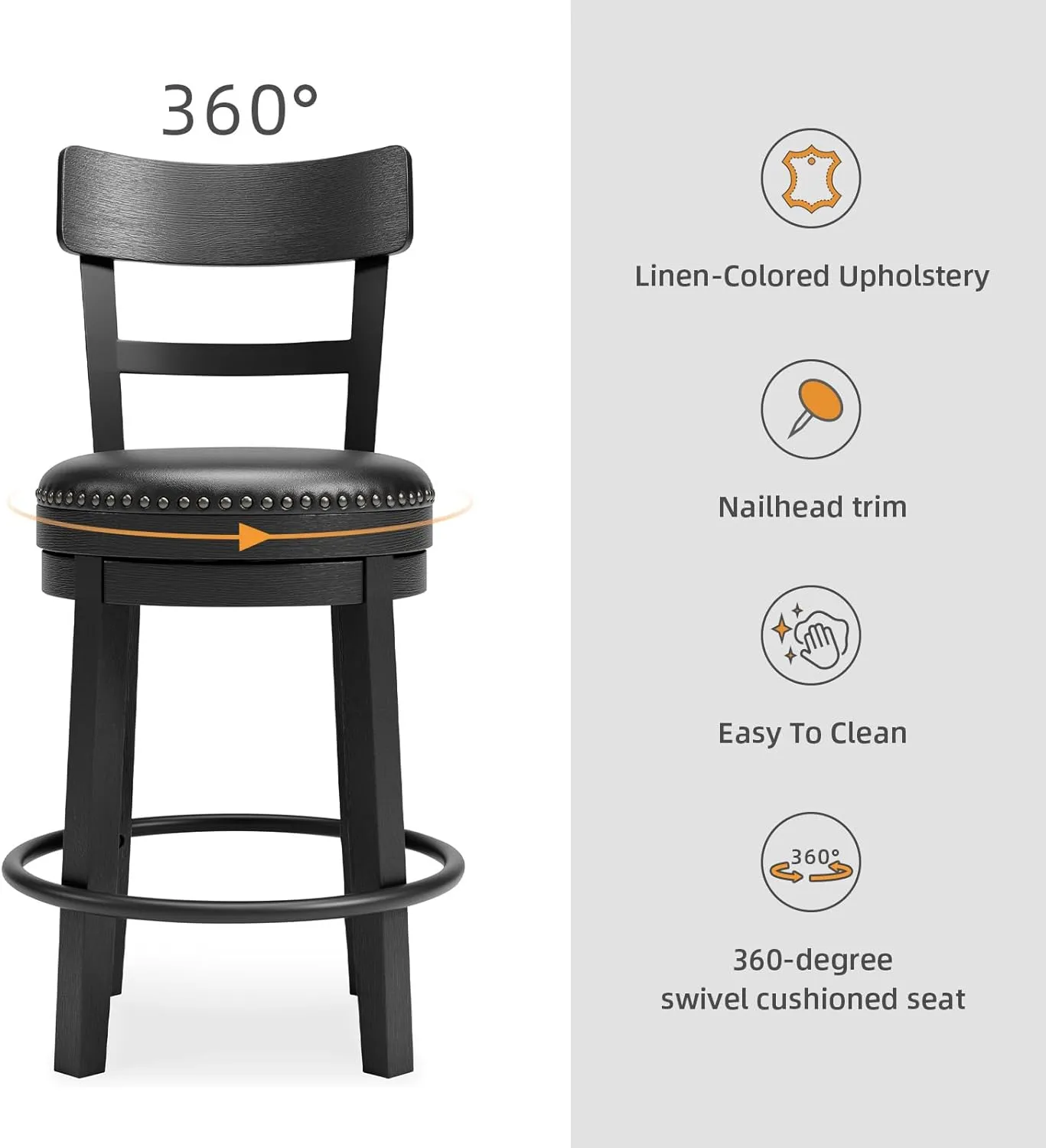 Signature Design by Ashley Valebeck Faux Leather Pub Height Swivel Barstool, 24.38' Seat Height, Black