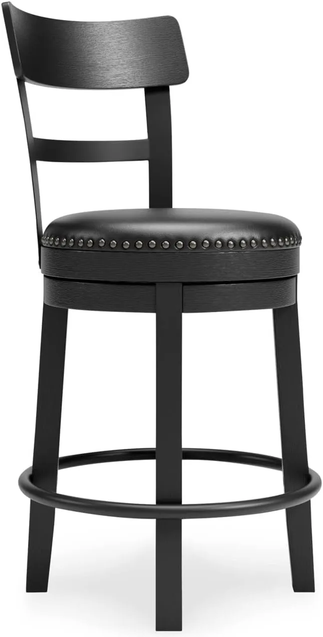 Signature Design by Ashley Valebeck Faux Leather Pub Height Swivel Barstool, 24.38' Seat Height, Black
