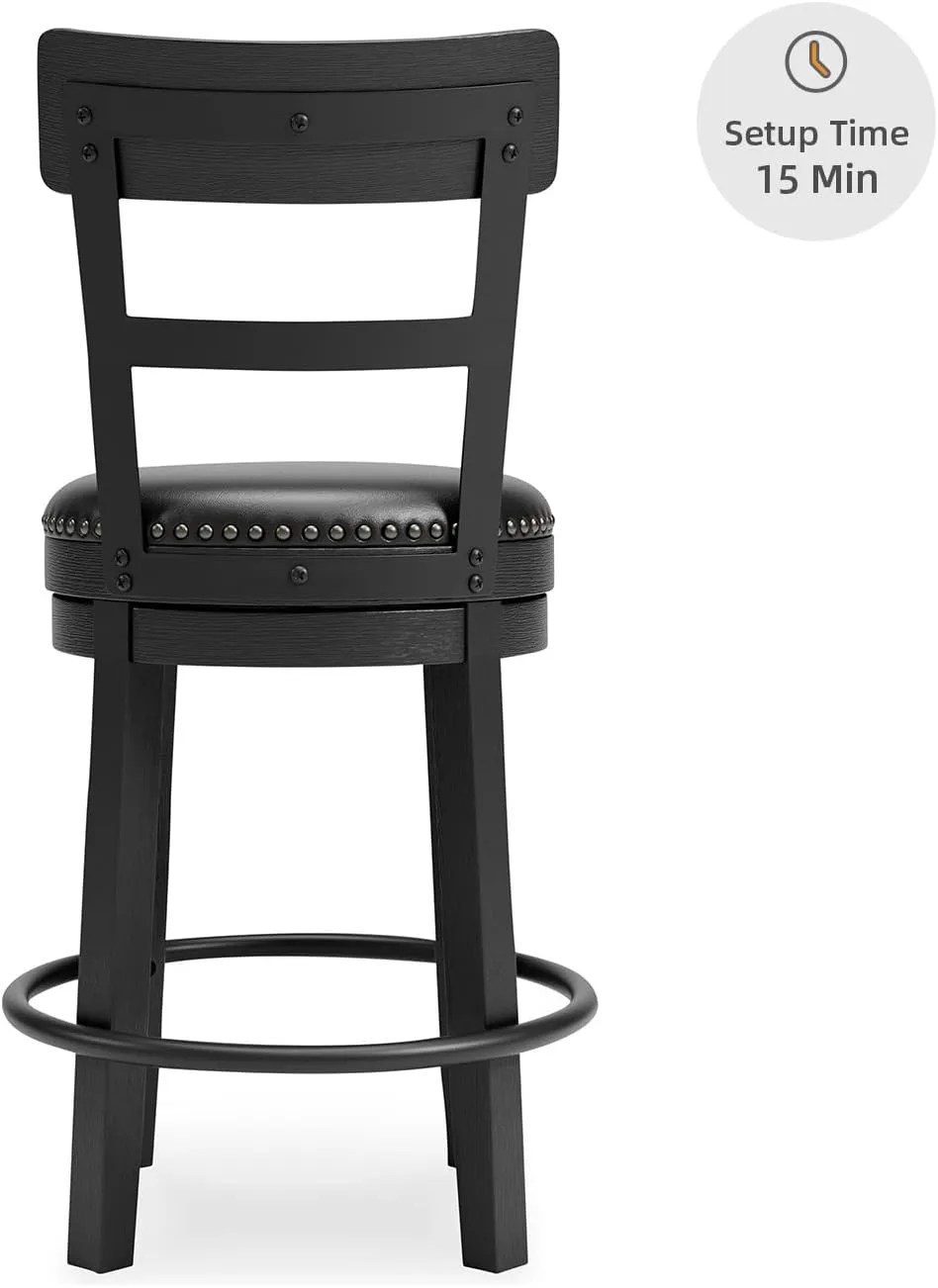 Signature Design by Ashley Valebeck Faux Leather Pub Height Swivel Barstool, 24.38' Seat Height, Black