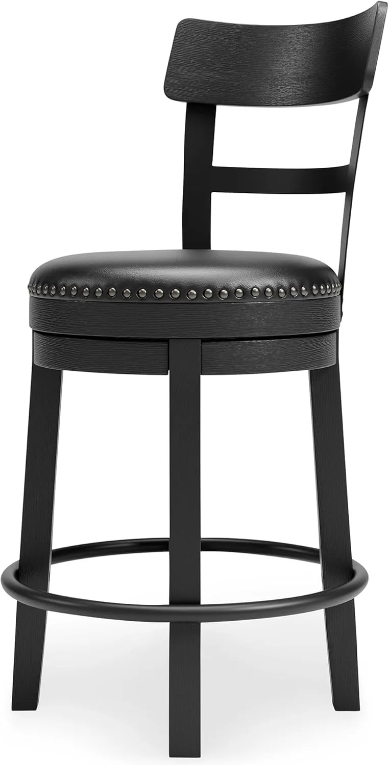 Signature Design by Ashley Valebeck Faux Leather Pub Height Swivel Barstool, 24.38' Seat Height, Black