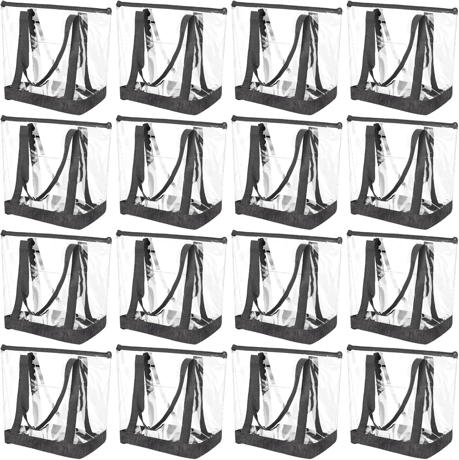 Silkfly 16 Pieces Clear Tote Bags Bulk, PVC Shoulder Handbag, Security Approved See Through Bag with Zipper Closure for Work