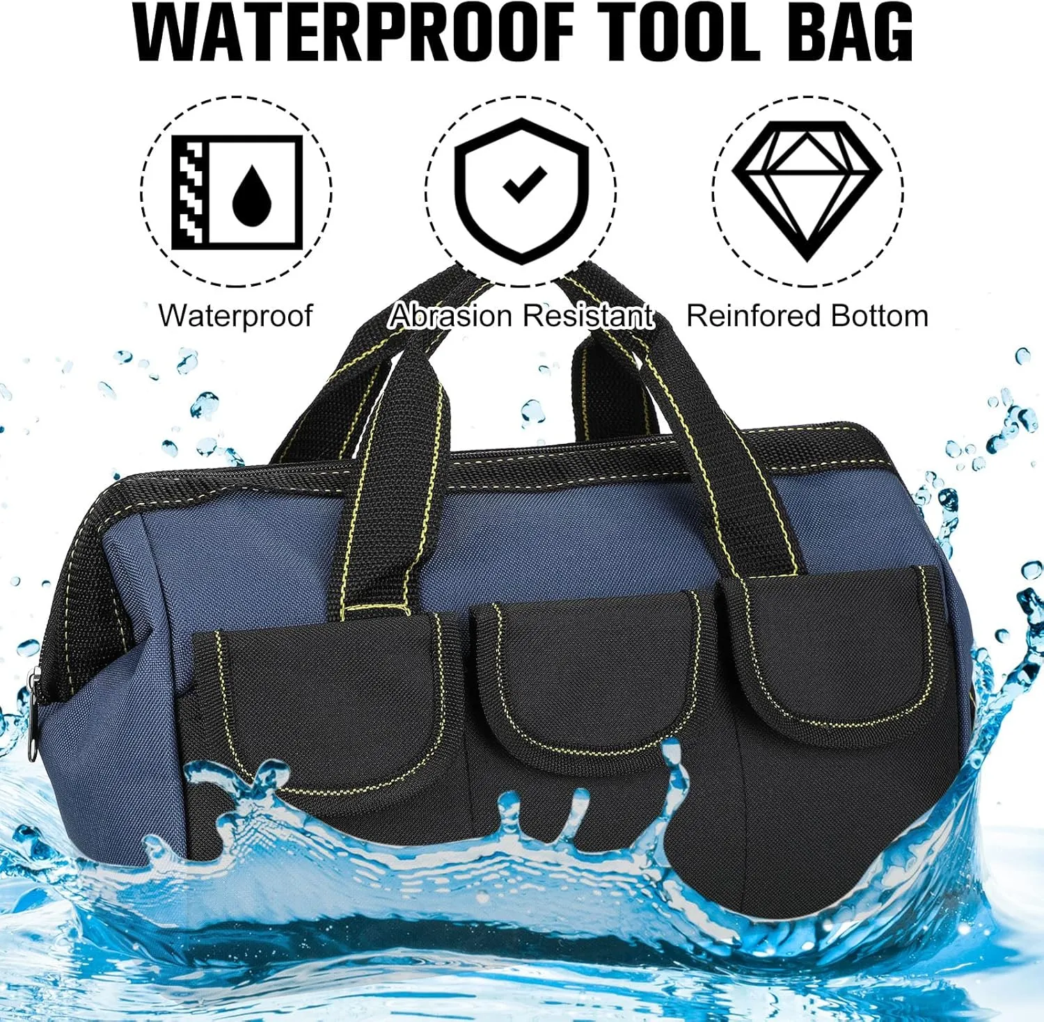 Silkfly 6 Pcs Tool Bag for Men Women Heavy Duty Tool Tote with Waterproof Hard Bottom Multi Pockets Large Mouth Organizer for Various Worker Electrician Carpenter Mechanic(Blue Red Yellow,16 Inch)
