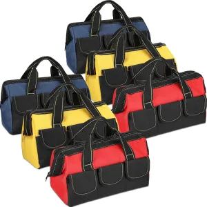 Silkfly 6 Pcs Tool Bag for Men Women Heavy Duty Tool Tote with Waterproof Hard Bottom Multi Pockets Large Mouth Organizer for Various Worker Electrician Carpenter Mechanic(Blue Red Yellow,16 Inch)