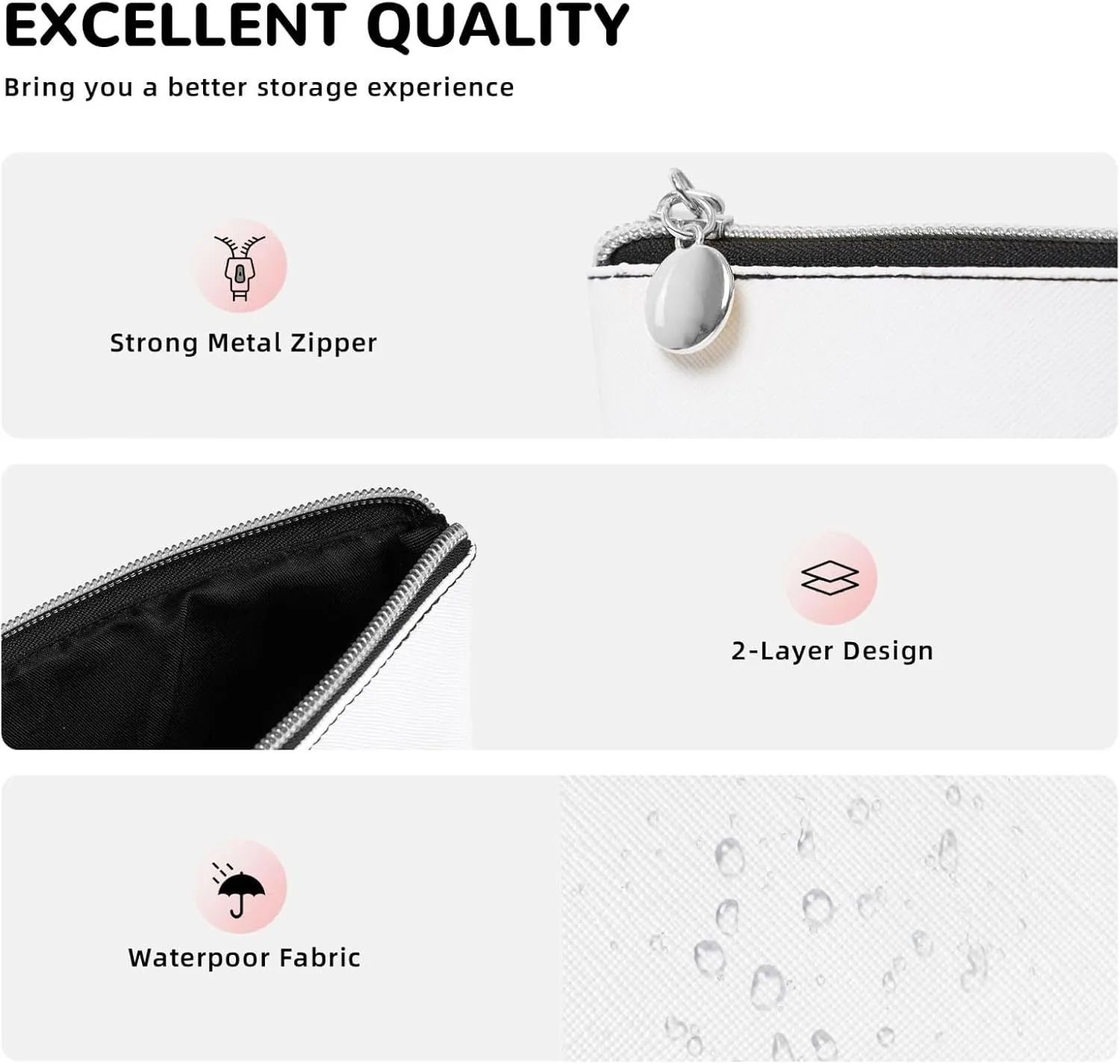 Silver Leather Travel Toiletry Bag - Reusable cry rabbit Cosmetic Makeup Accessories Organizer - Women Purse with Zipper