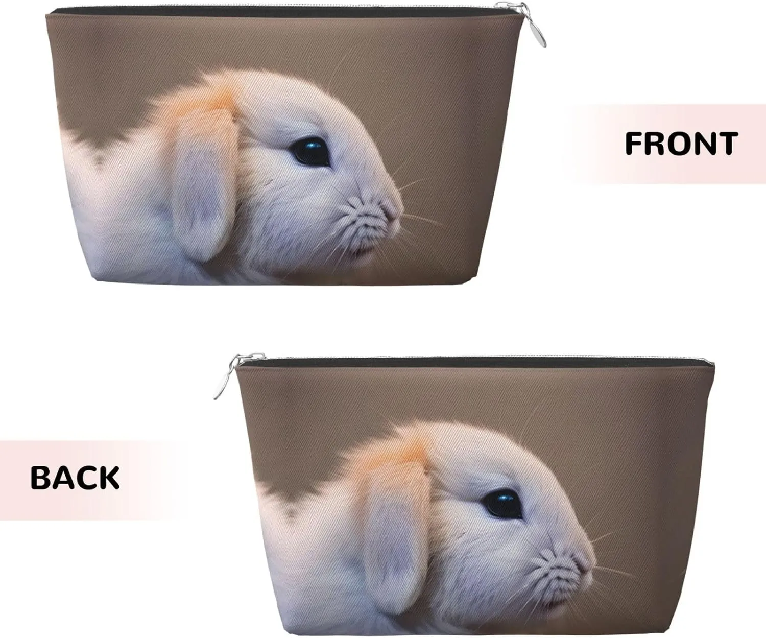 Silver Leather Travel Toiletry Bag - Reusable cry rabbit Cosmetic Makeup Accessories Organizer - Women Purse with Zipper