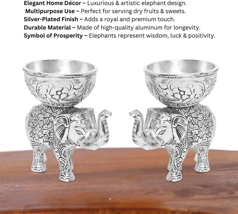 Silver Plated Elephant Bowl Showpiece Oxidized Finish with Best Wishes Tag