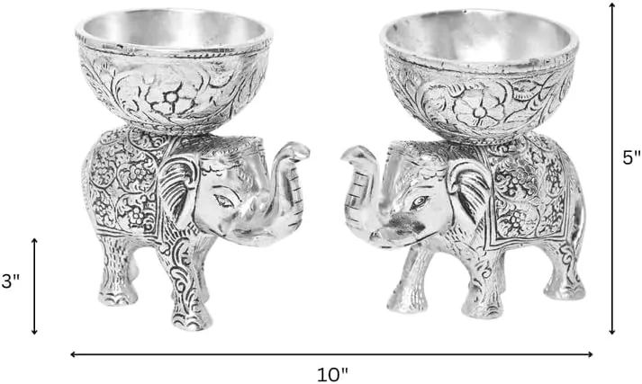 Silver Plated Elephant Bowl Showpiece Oxidized Finish with Best Wishes Tag
