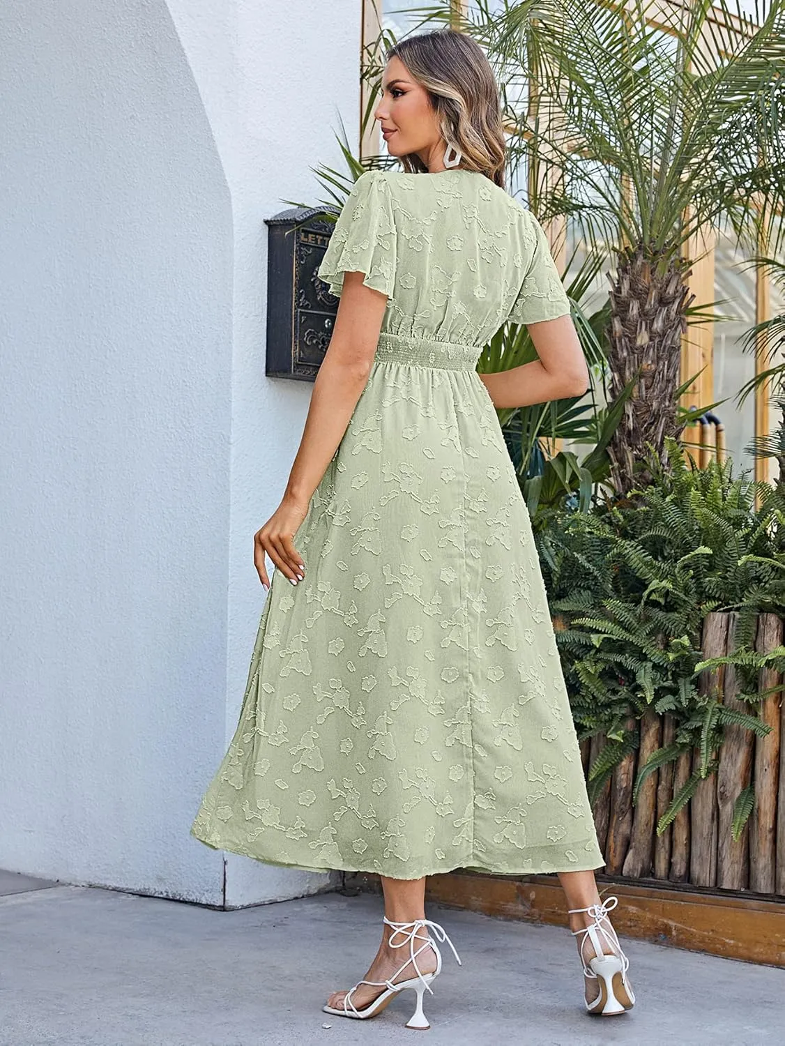 Simplee Women's Boho Floral Maxi Dress Flowy Casual V Neck Short Sleeve Wedding Guest Holiday Beach Long Dress