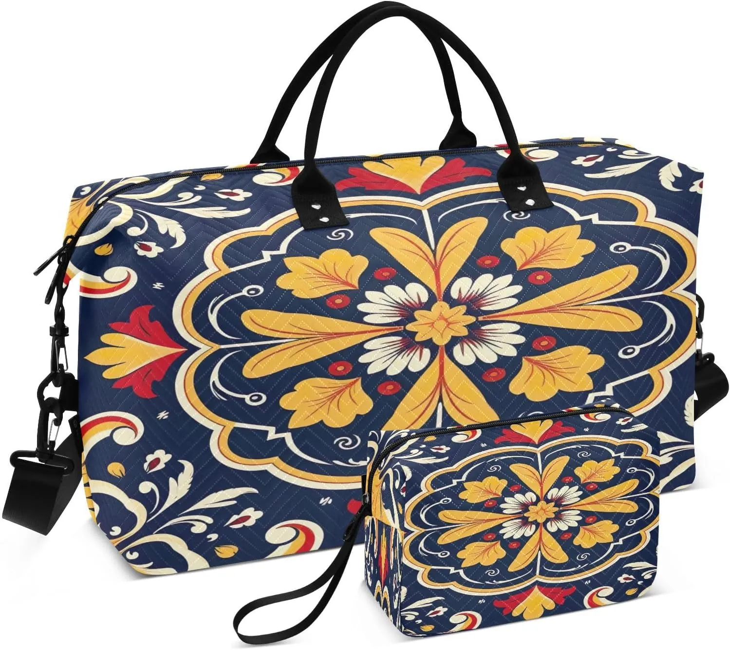 Sinestour Colorful Tile Travel Duffel Bag for Men Women with Makeup Bag Weekend Overnight Carry On Bags for Travel Gym Hospital
